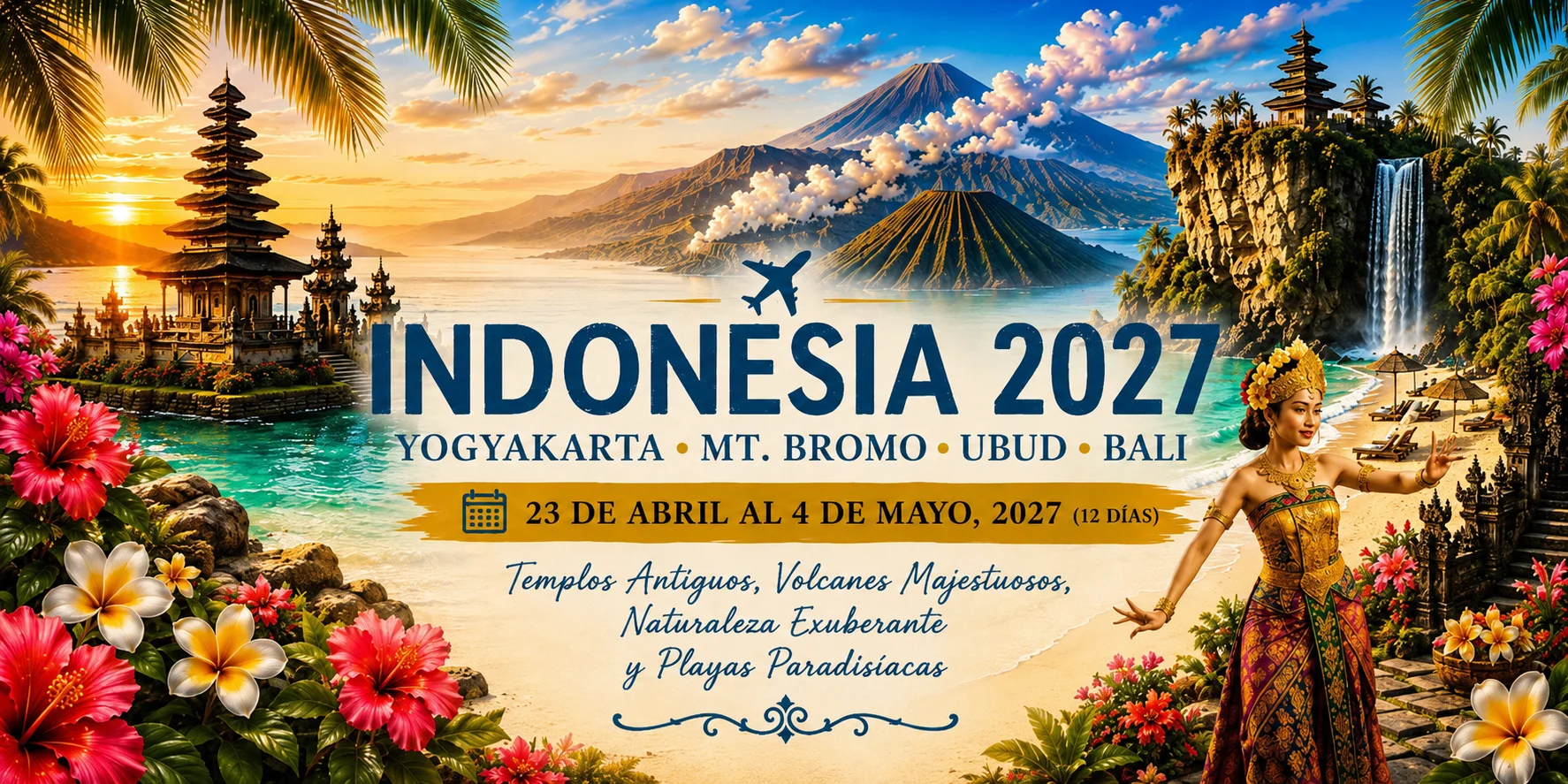 Tour Grupal a Indonesia 2027 — Yogyakarta, Monte Bromo, Ubud, Bali — 23 abril al 4 mayo 2027 — Servicios México